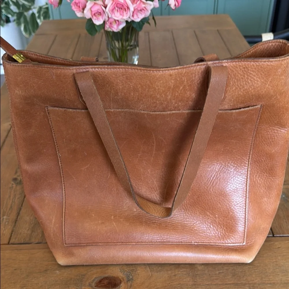 Made classic tote. Classic Brown Leather Tote Bag - Minimalist Everyday Carry